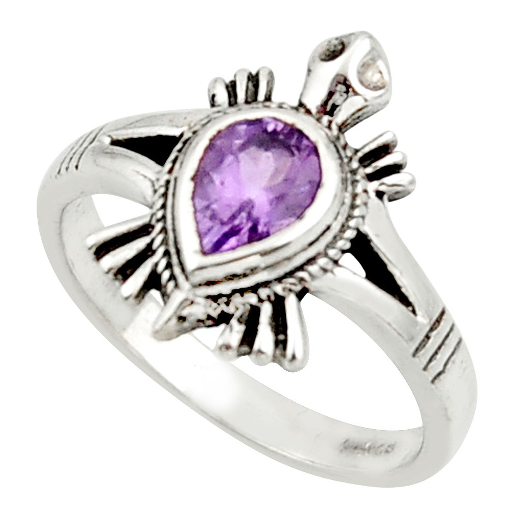 1.56cts solitaire natural purple amethyst 925 silver tortoise ring size 8 r40655