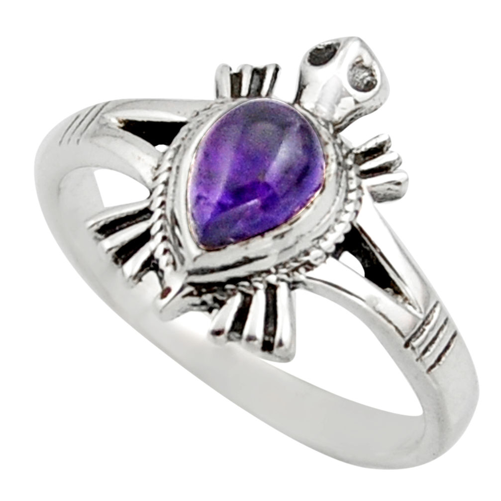 1.57cts solitaire natural purple amethyst 925 silver tortoise ring size 8 r41925