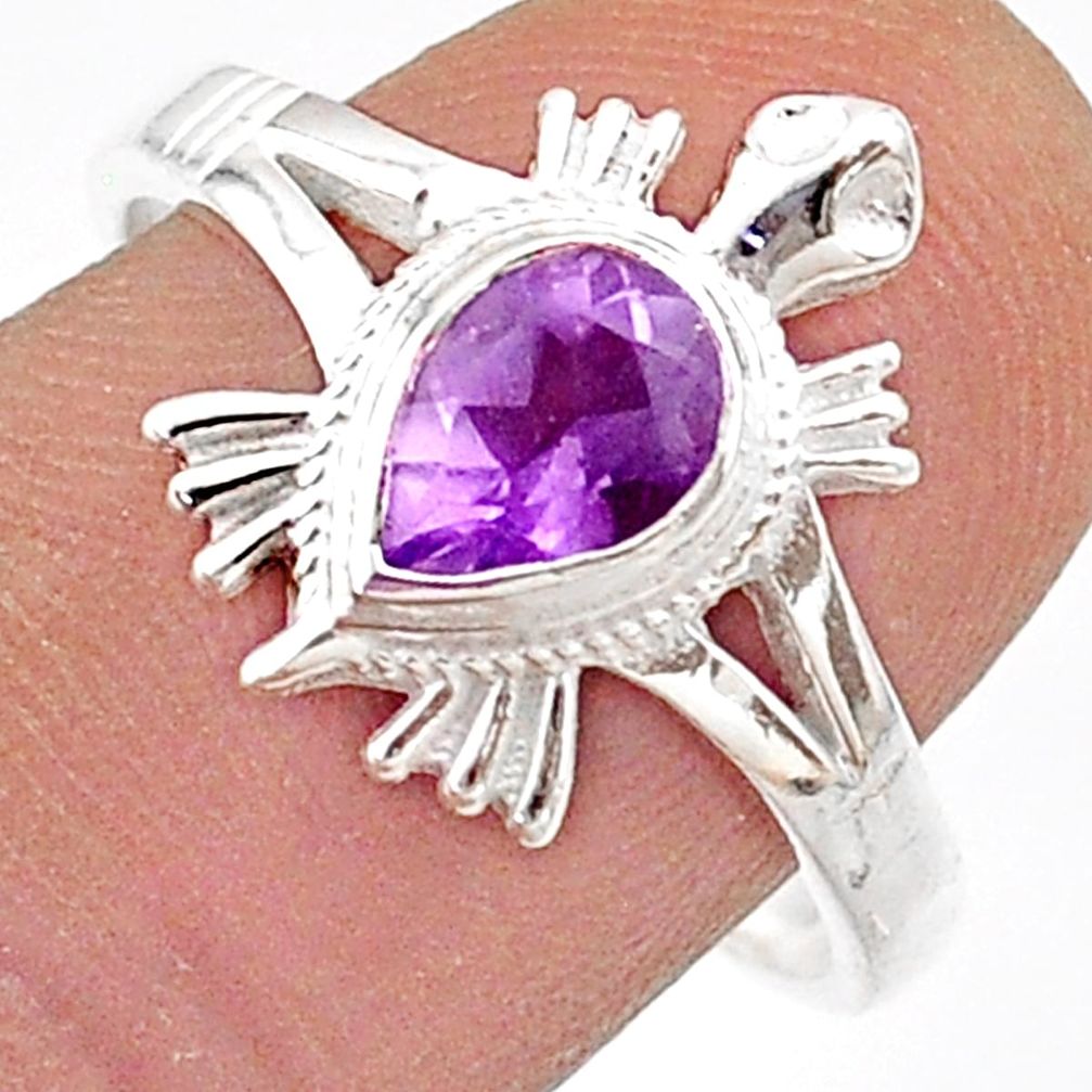 e natural purple amethyst 925 silver tortoise ring size 8 t60567