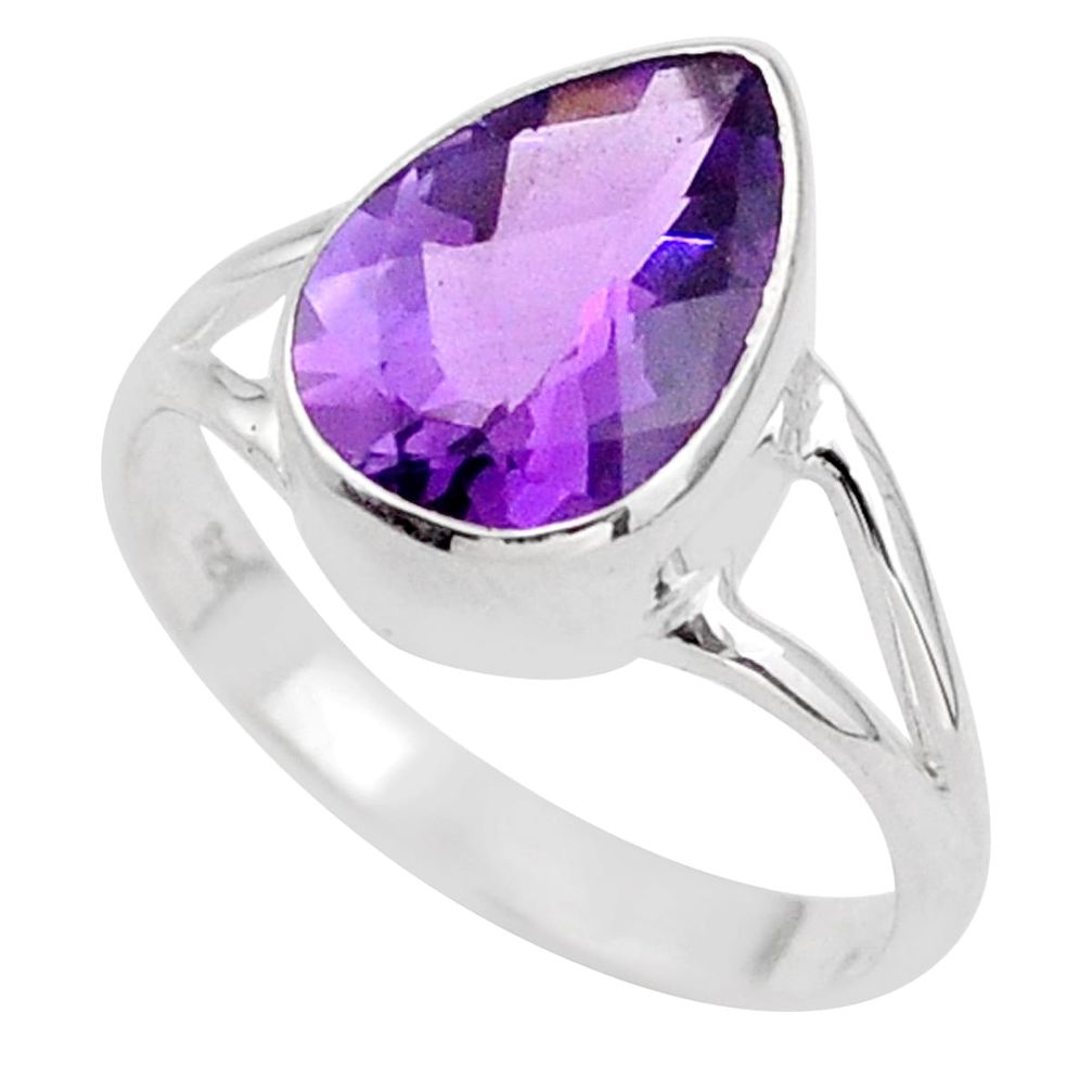 4.00cts solitaire natural purple amethyst 925 sterling silver ring size 7 t90392