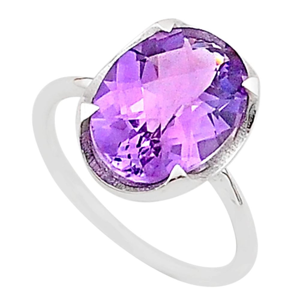 6.19cts solitaire natural purple amethyst 925 sterling silver ring size 8 t66076