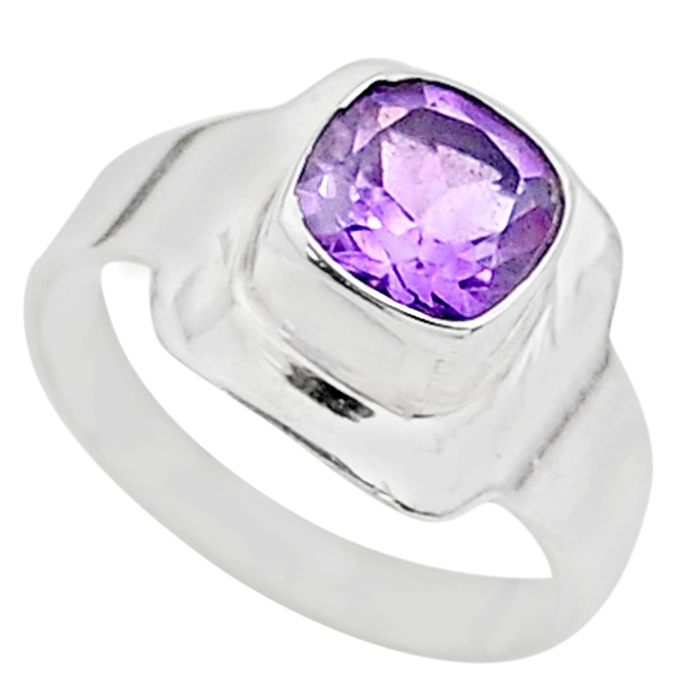 e natural purple amethyst cushion silver ring size 6.5 t23165