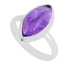 6.44cts solitaire natural purple amethyst marquise silver ring size 8.5 y46616