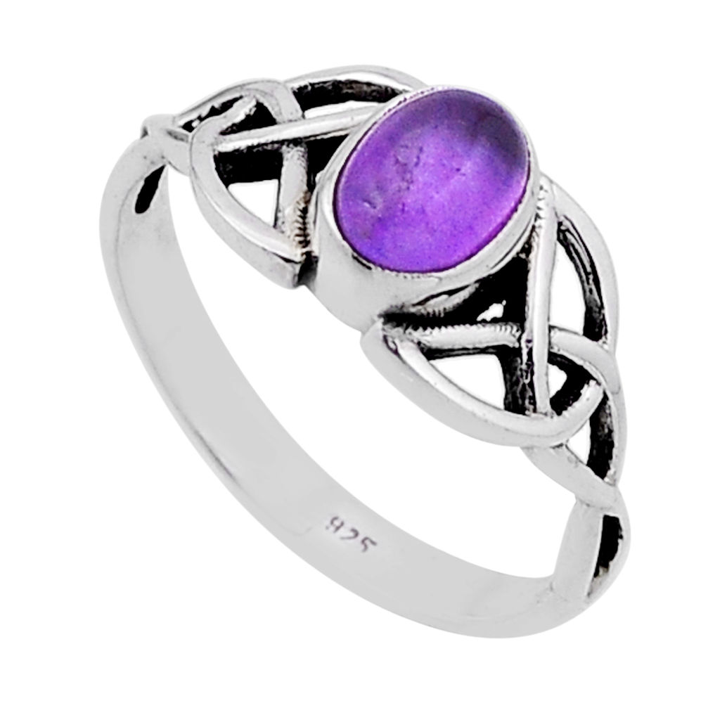1.41cts solitaire natural purple amethyst oval 925 silver ring size 7.5 n54758
