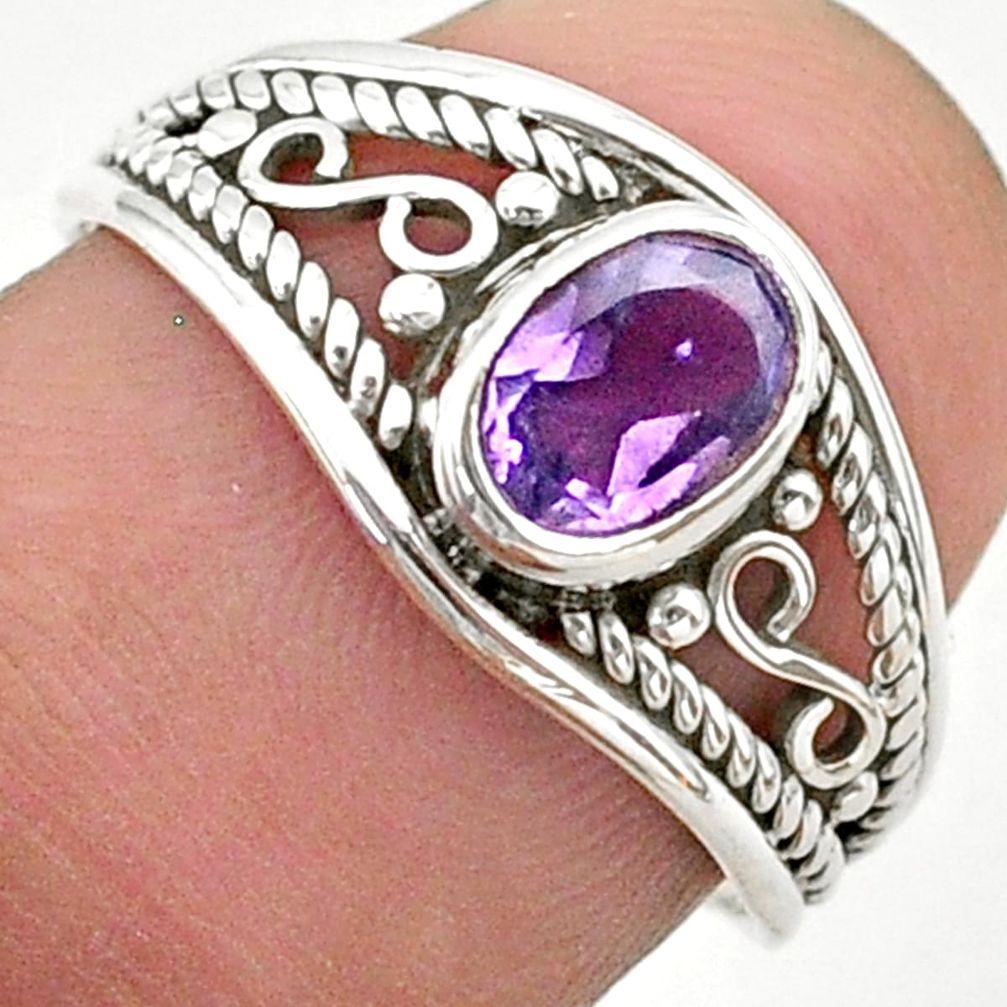 1.57cts solitaire natural purple amethyst oval 925 silver ring size 6 t40145