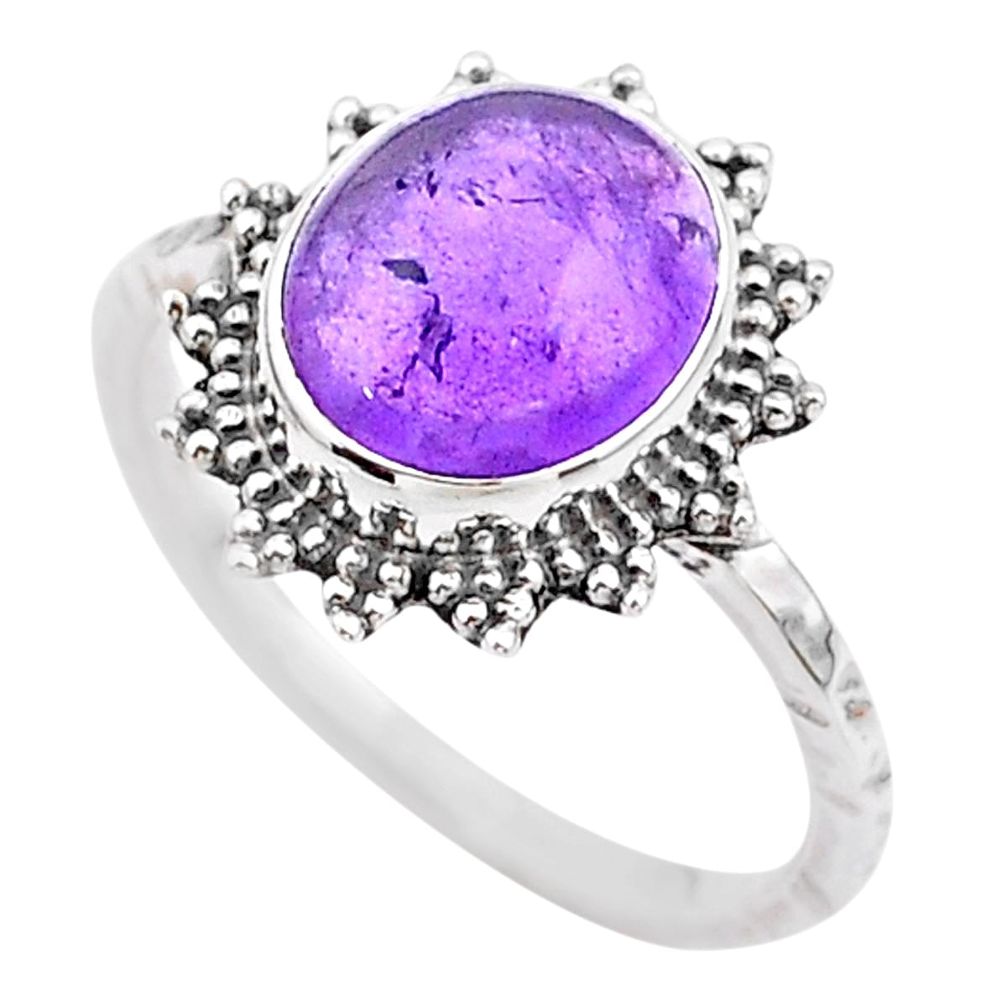 4.24cts solitaire natural purple amethyst oval 925 silver ring size 8 t25303