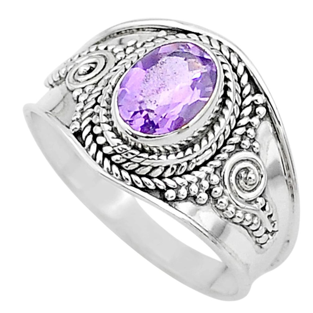 1.99cts solitaire natural purple amethyst oval 925 silver ring size 8.5 t10109