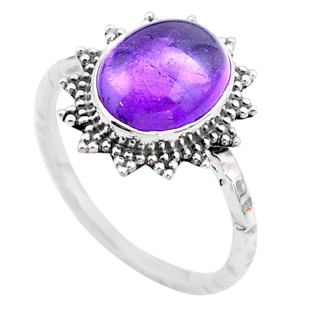 3.98cts solitaire natural purple amethyst oval 925 silver ring size 8.5 t25323