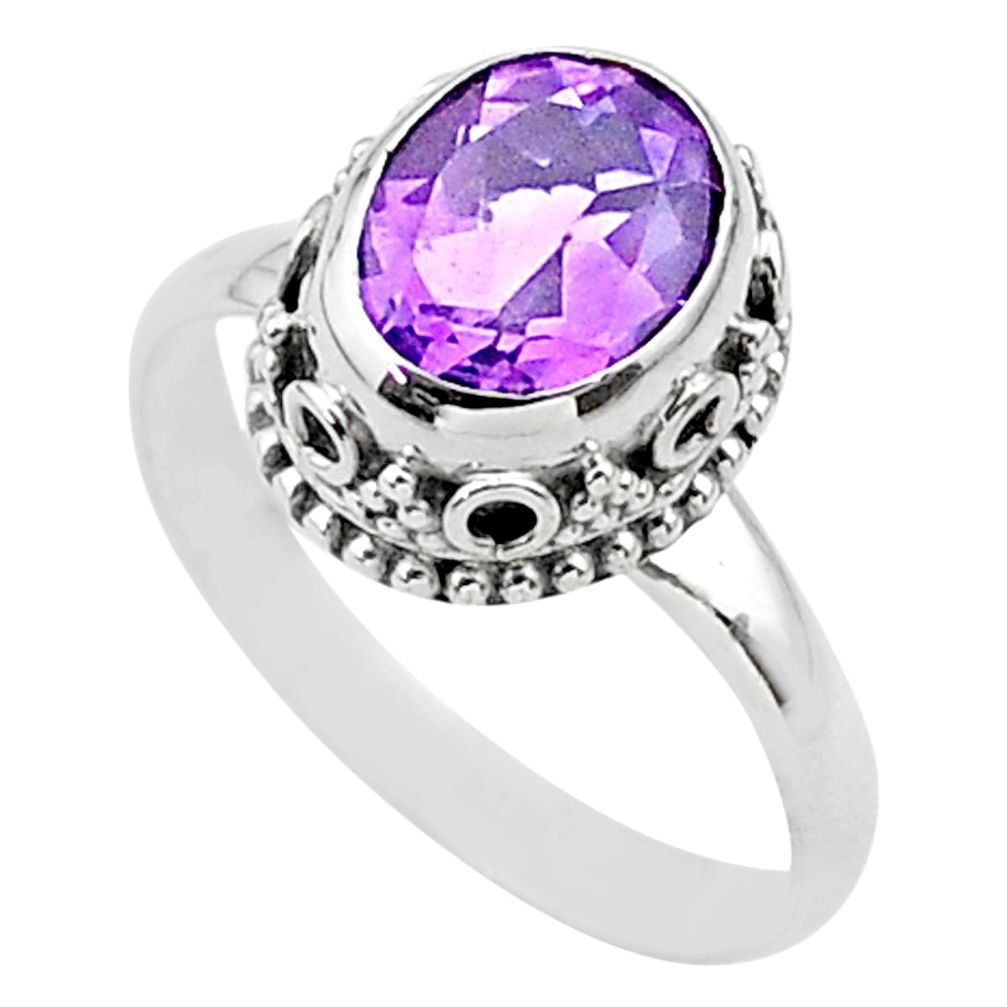 4.26cts solitaire natural purple amethyst oval 925 silver ring size 8.5 t27284
