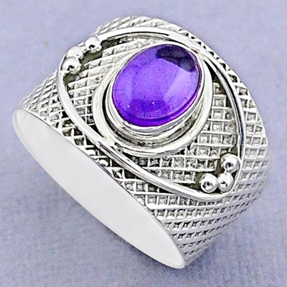 1.92cts solitaire natural purple amethyst oval 925 silver ring size 7.5 t37211