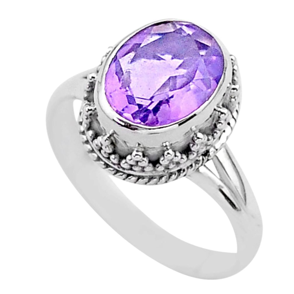4.02cts solitaire natural purple amethyst oval 925 silver ring size 7.5 t37913