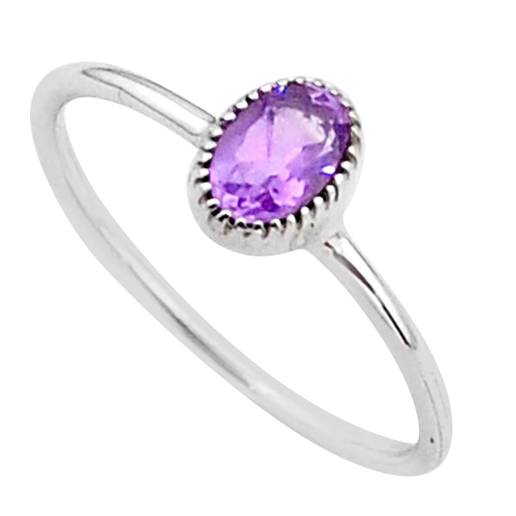 0.97cts solitaire natural purple amethyst oval 925 silver ring size 6.5 t40994