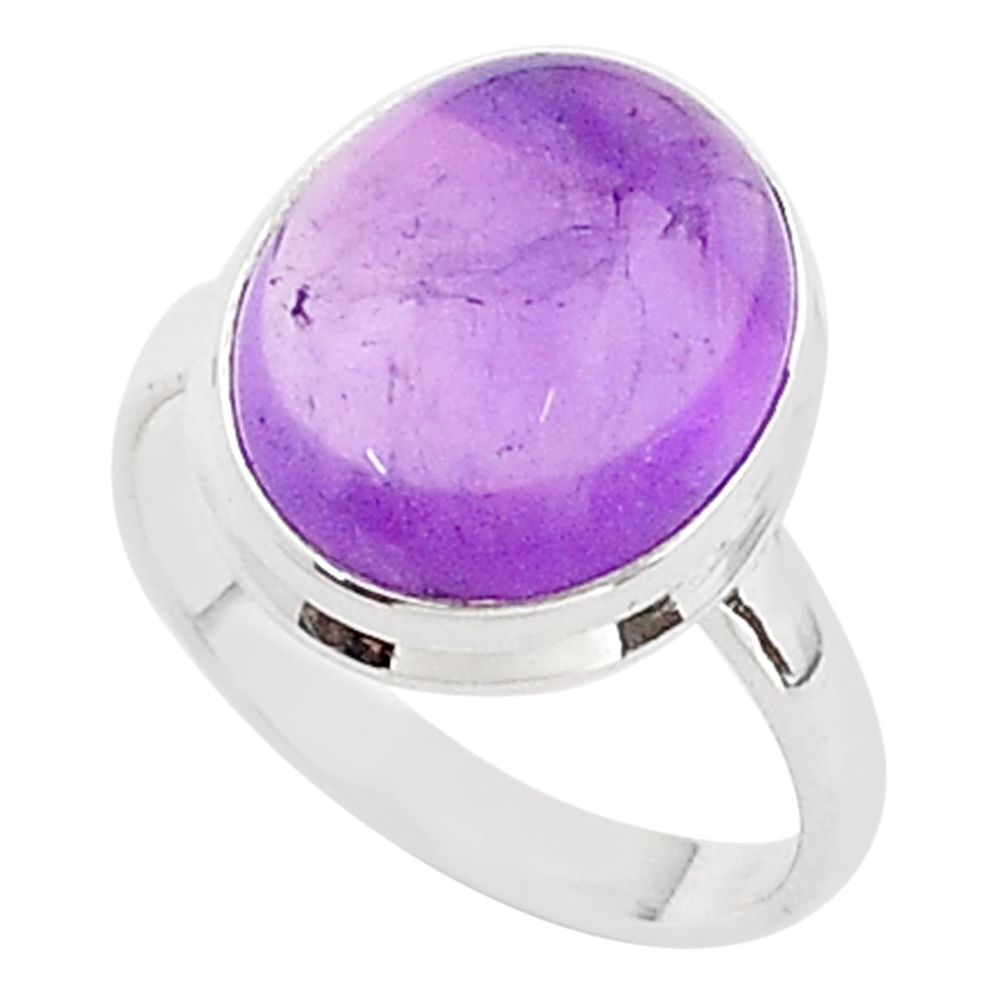 7.53cts solitaire natural purple amethyst oval 925 silver ring size 7.5 t65786