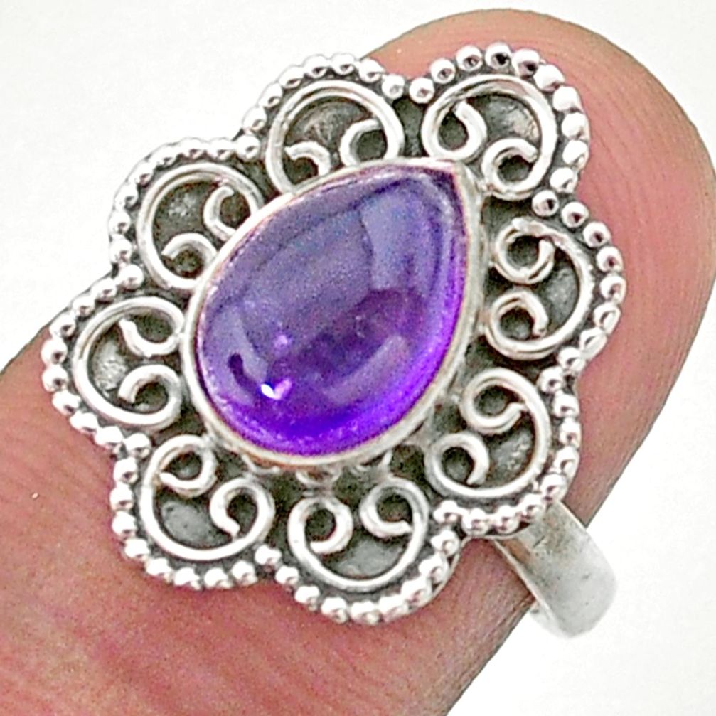 2.53cts solitaire natural purple amethyst pear 925 silver ring size 7.5 t41452