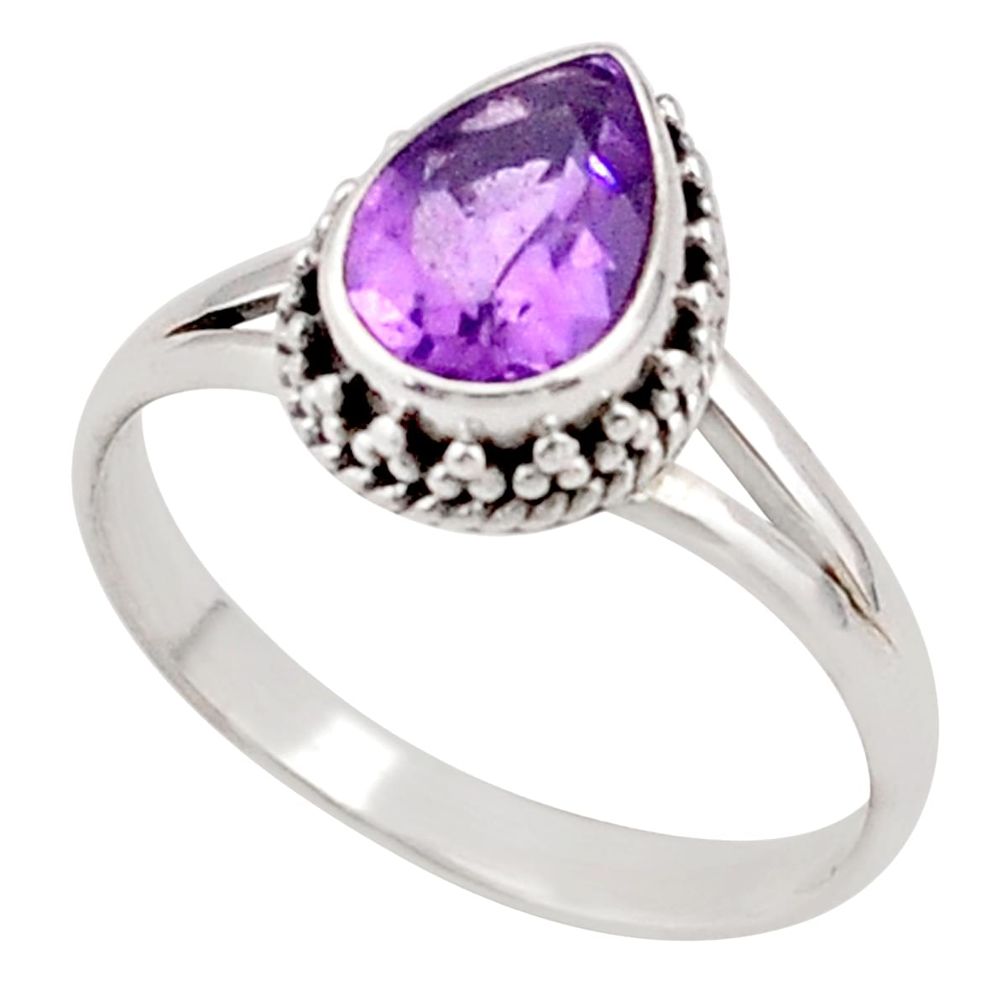 2.53cts solitaire natural purple amethyst pear 925 silver ring size 6.5 t84419