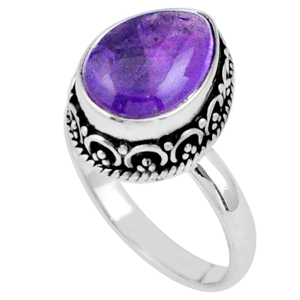 5.75cts solitaire natural purple amethyst pear 925 silver ring size 8.5 u7376