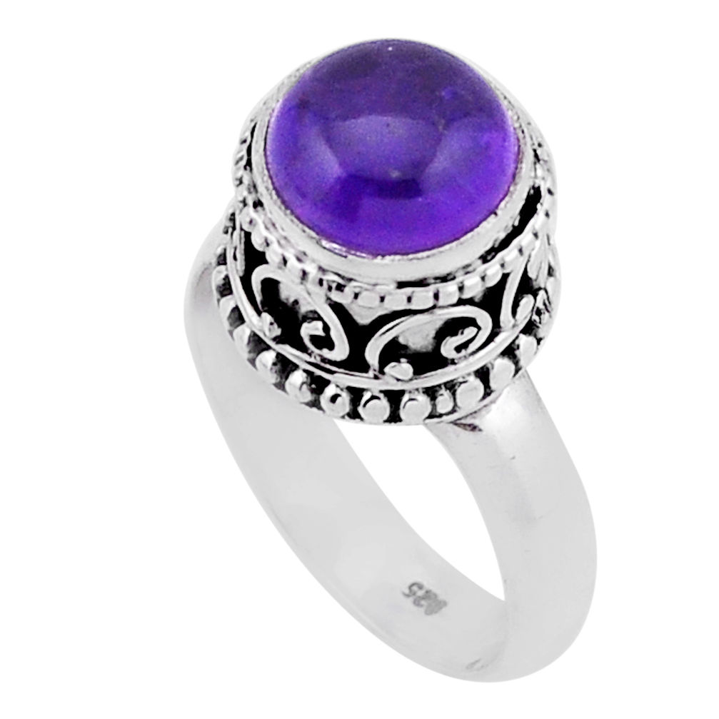 4.67cts solitaire natural purple amethyst round 925 silver ring size 7.5 n42184