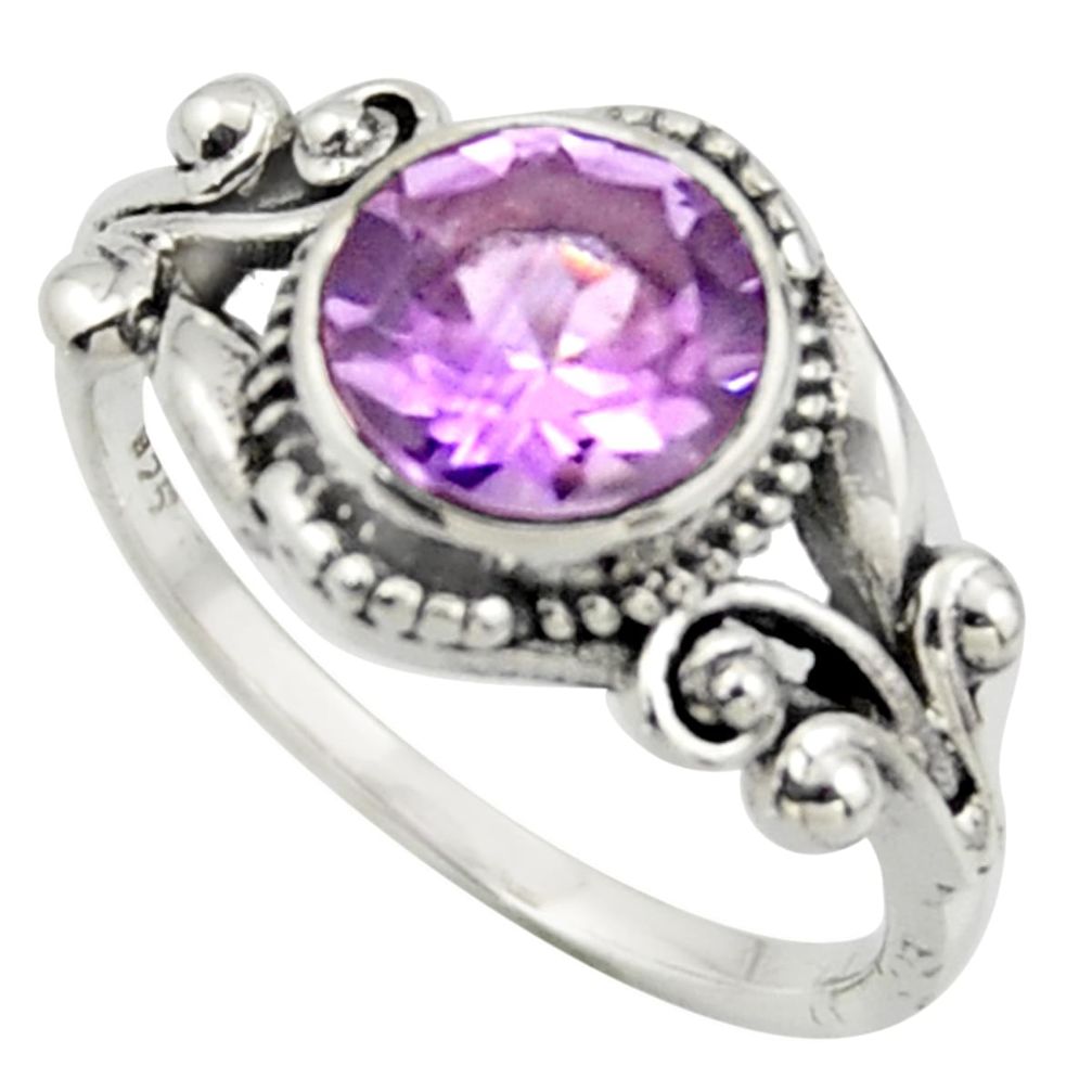 3.10cts solitaire natural purple amethyst round 925 silver ring size 7.5 r41884