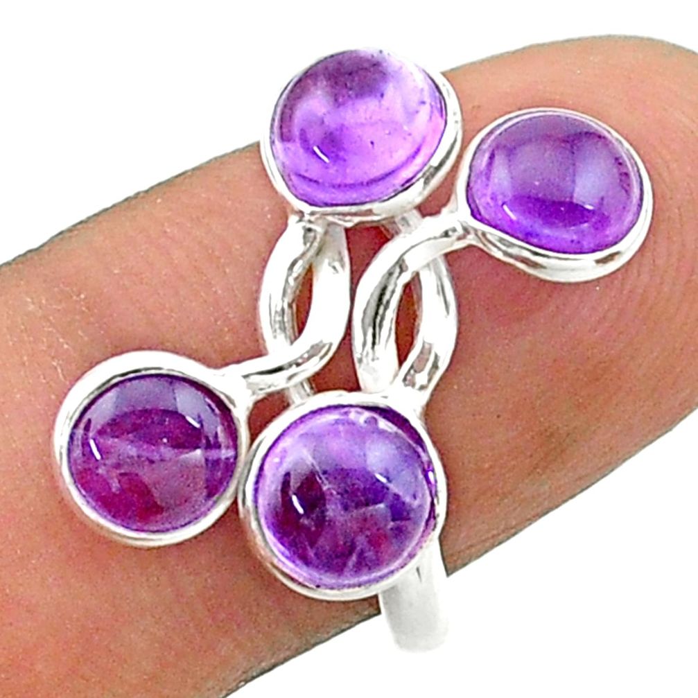 4.86cts solitaire natural purple amethyst round 925 silver ring size 8.5 t19203