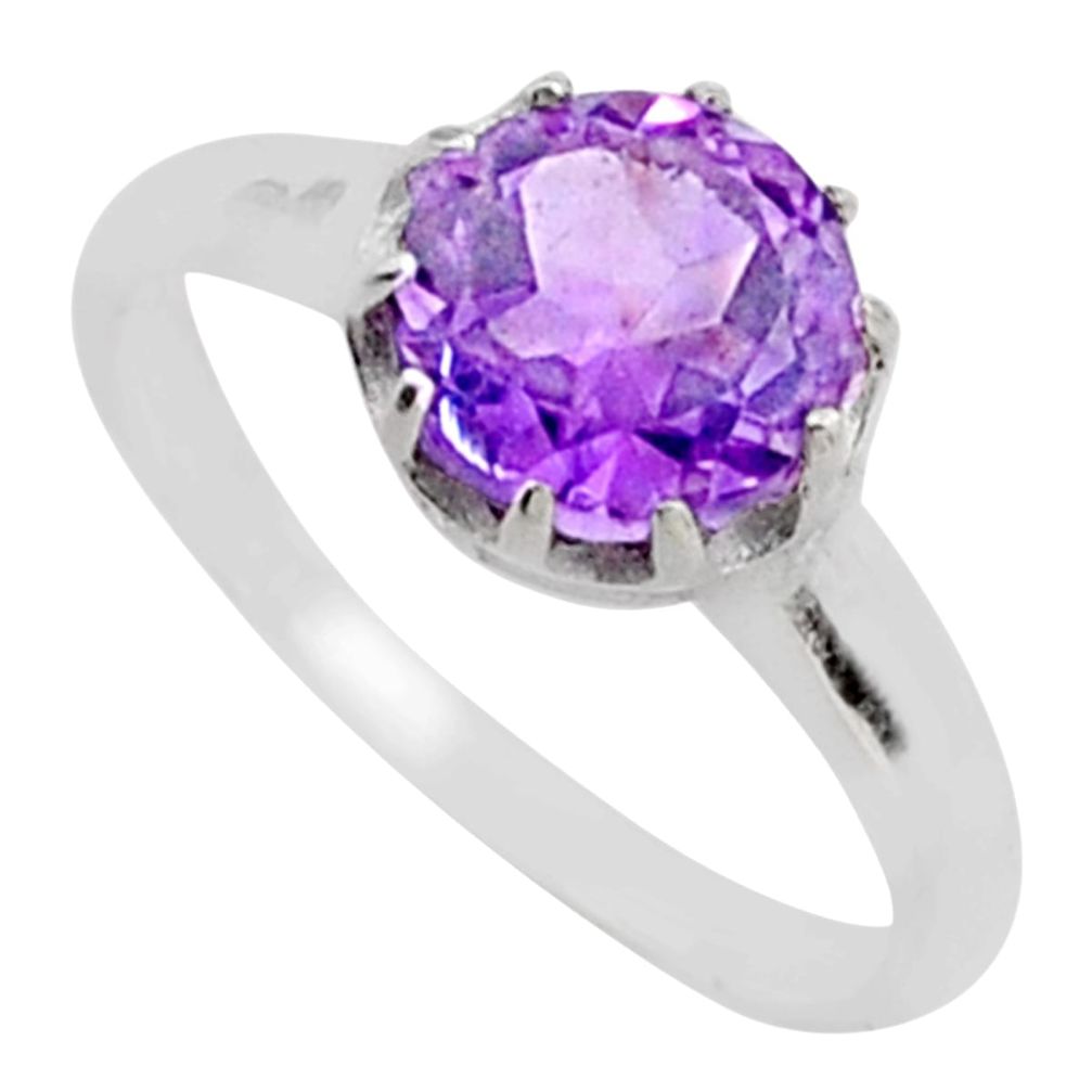 e natural purple amethyst round 925 silver ring size 7.5 t78124