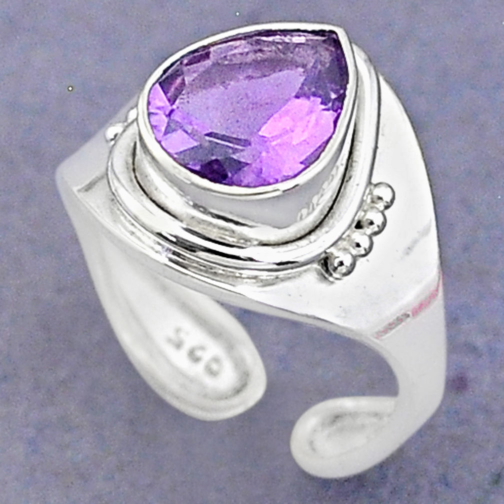 3.64cts solitaire natural purple amethyst silver adjustable ring size 5 t8791