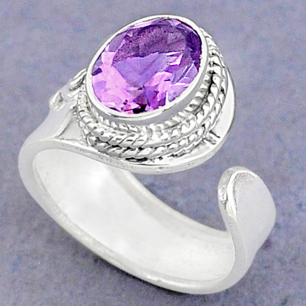 3.29cts solitaire natural purple amethyst silver adjustable ring size 6 t8786