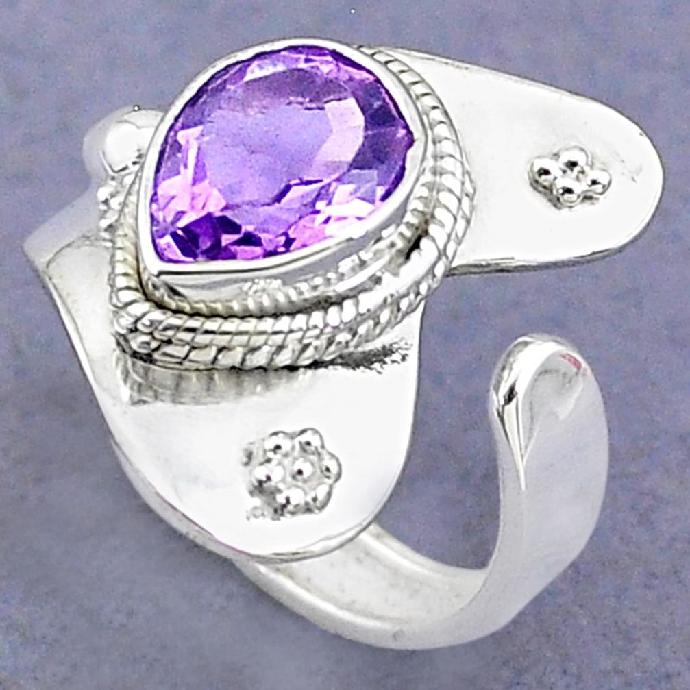 4.06cts solitaire natural purple amethyst silver adjustable ring size 7 t8751