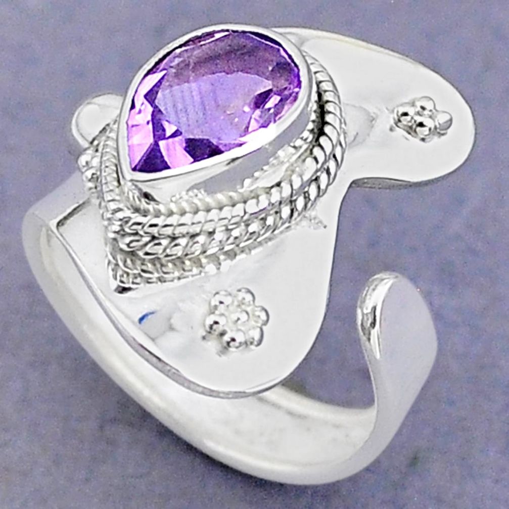 2.72cts solitaire natural purple amethyst silver adjustable ring size 7 t8762