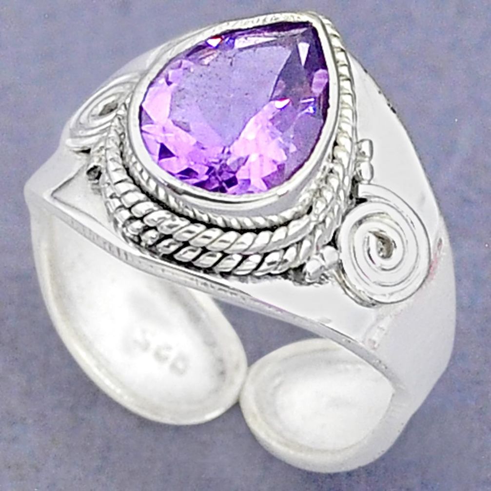 4.23cts solitaire natural purple amethyst silver adjustable ring size 7 t8767