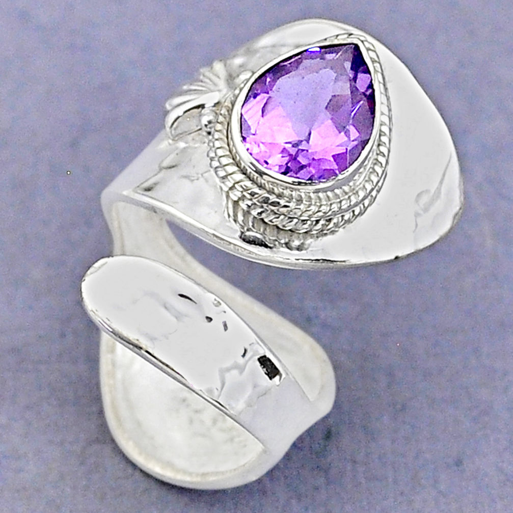 4.51cts solitaire natural purple amethyst silver adjustable ring size 7 t8769