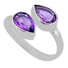 4.30cts solitaire natural purple amethyst silver adjustable ring size 8 n32881