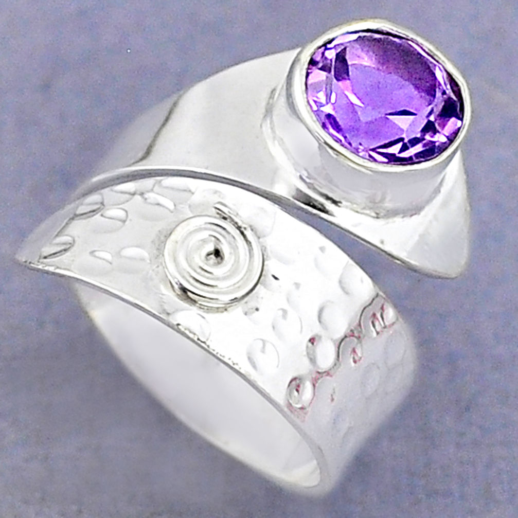 3.36cts solitaire natural purple amethyst silver adjustable ring size 8 t8779