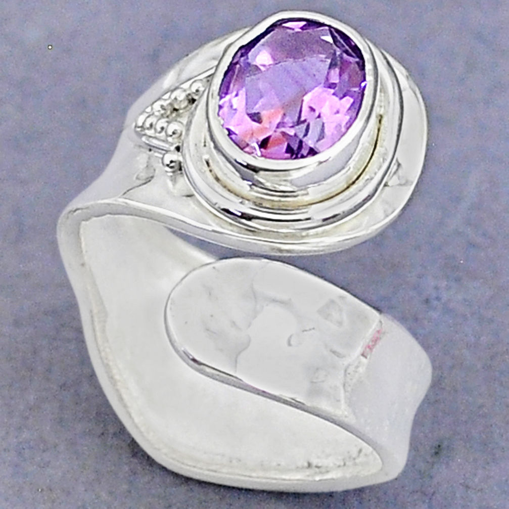 3.11cts solitaire natural purple amethyst silver adjustable ring size 6.5 t8766