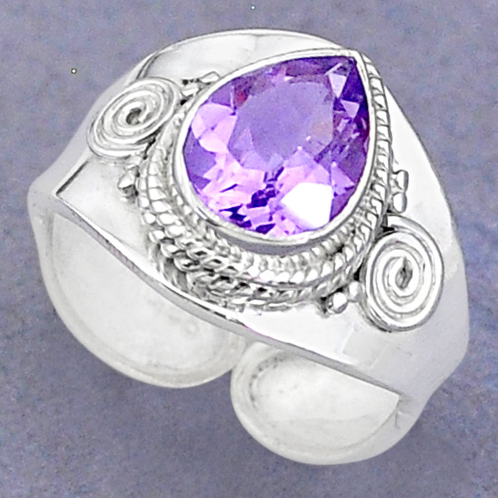 4.07cts solitaire natural purple amethyst silver adjustable ring size 7.5 t8807