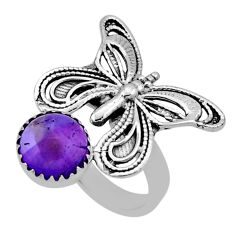 4.54cts solitaire natural purple amethyst silver butterfly ring size 7 n40354