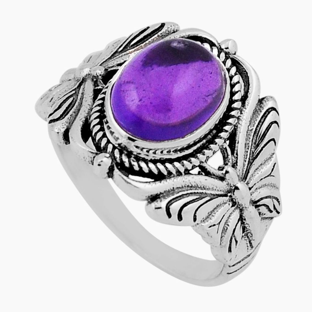 4.38cts solitaire natural purple amethyst silver butterfly ring size 8 n38816