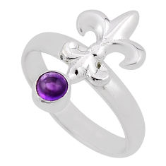 0.38cts solitaire natural purple amethyst silver fleur de lis ring size 8 n34688