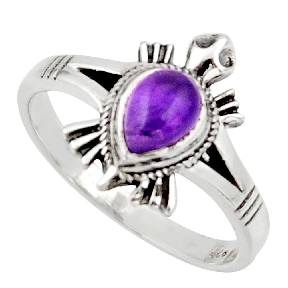 1.46cts solitaire natural purple amethyst silver tortoise ring size 8.5 r40658