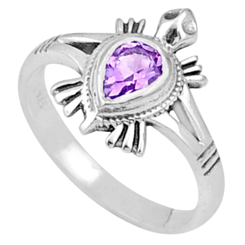 1.52cts solitaire natural purple amethyst silver tortoise ring size 8.5 u4835