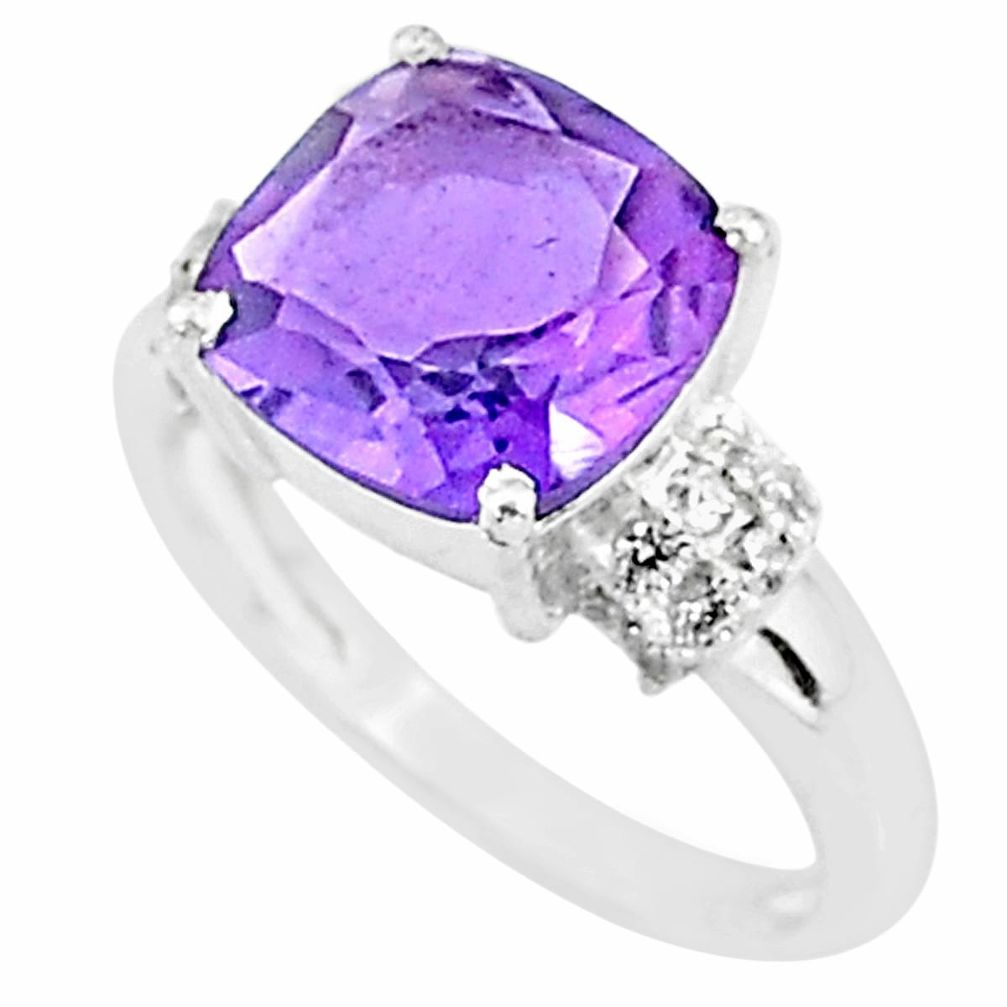 6.12cts solitaire natural purple amethyst topaz 925 silver ring size 7 t7357