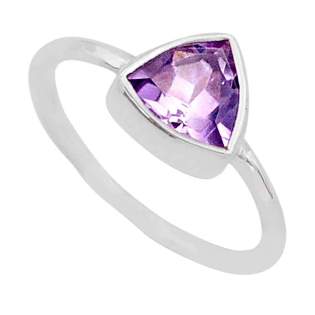 e natural purple amethyst trillion silver ring size 8.5 t78544