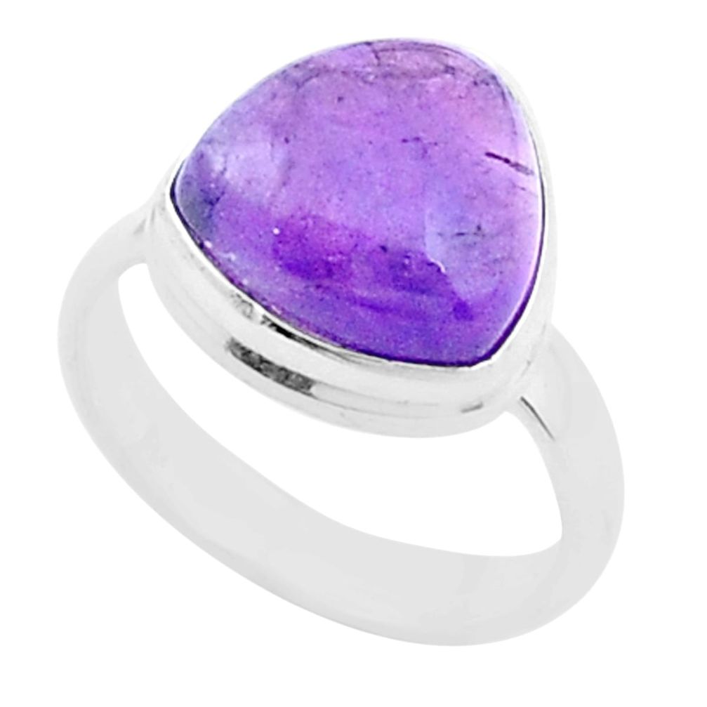 5.48cts solitaire natural purple amethyst trillion silver ring size 5.5 u47865