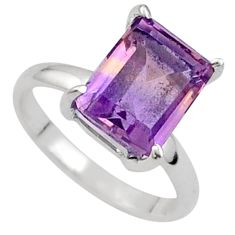 3.94cts solitaire natural purple ametrine octagan 925 silver ring size 6 u3410