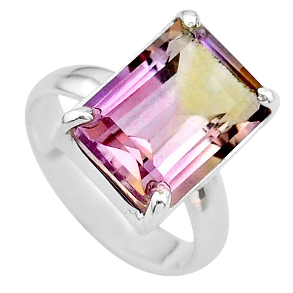 6.76cts solitaire natural purple ametrine octagan silver ring size 6 t24253