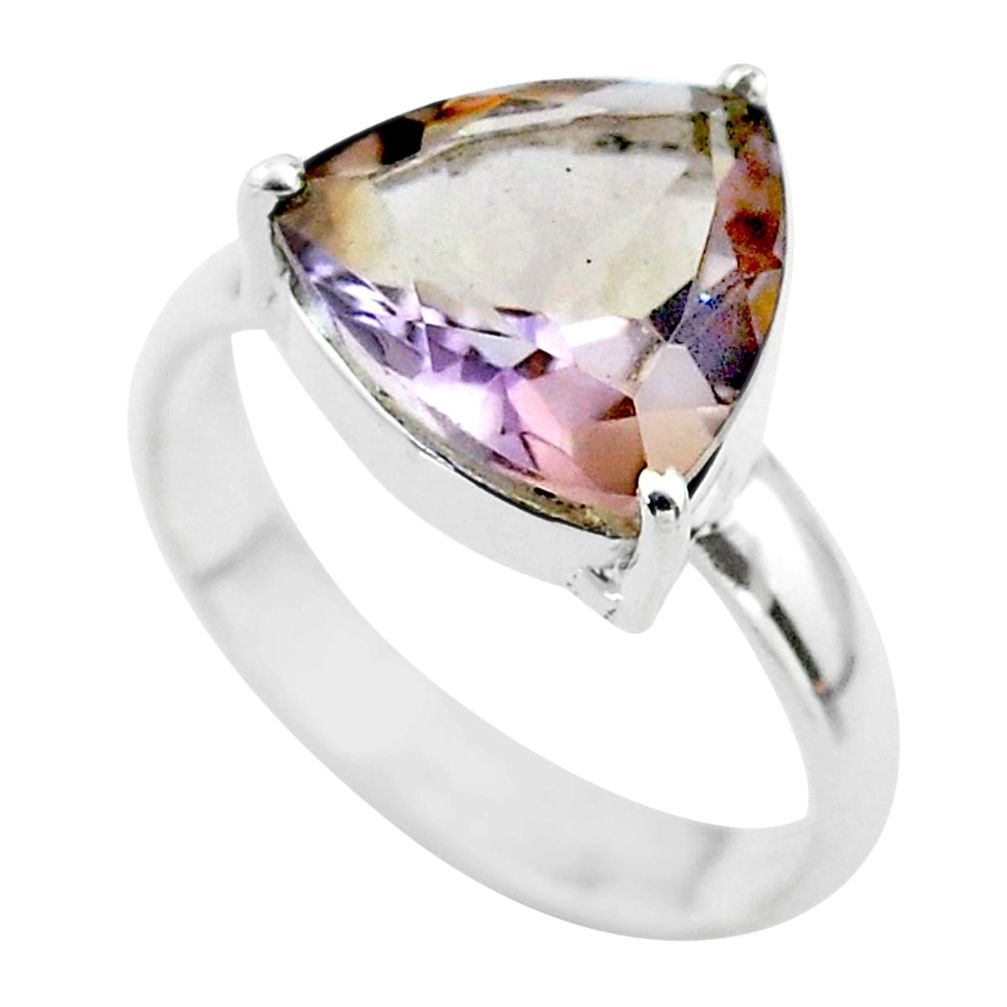 6.27cts solitaire natural purple ametrine trillion 925 silver ring size 9 t50282