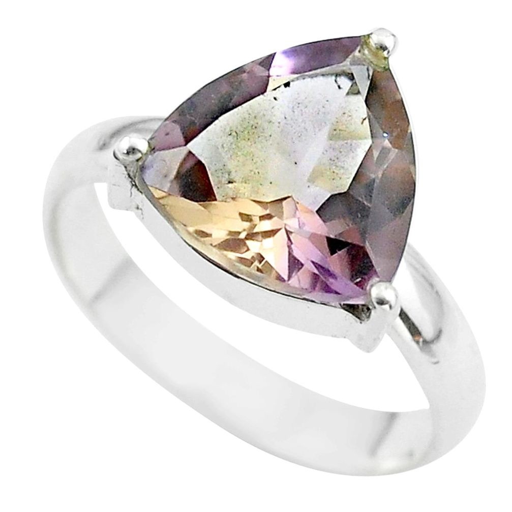 7.03cts solitaire natural purple ametrine trillion silver ring size 10 t50246