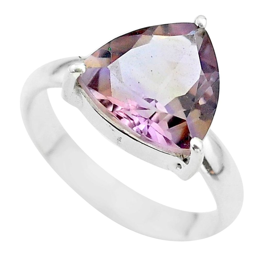 6.82cts solitaire natural purple ametrine trillion silver ring size 10 t50247