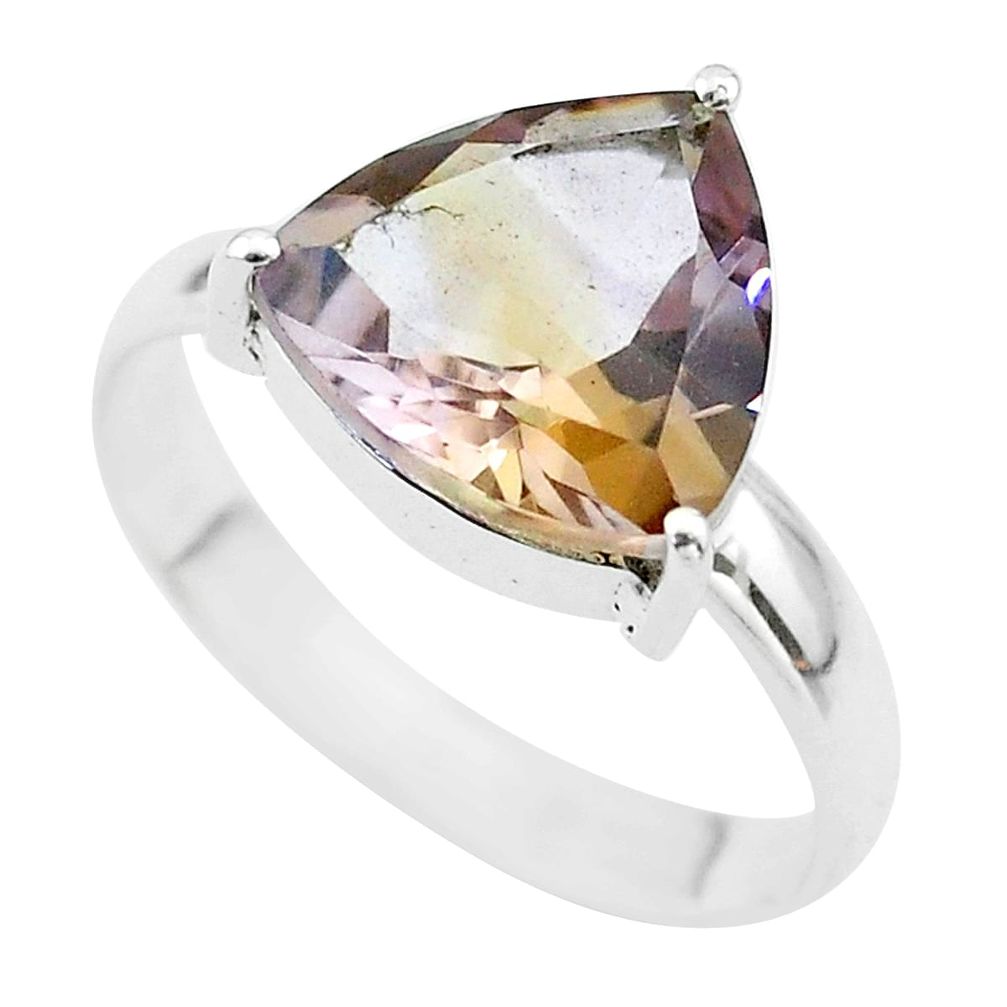 6.53cts solitaire natural purple ametrine trillion silver ring size 11 t50272