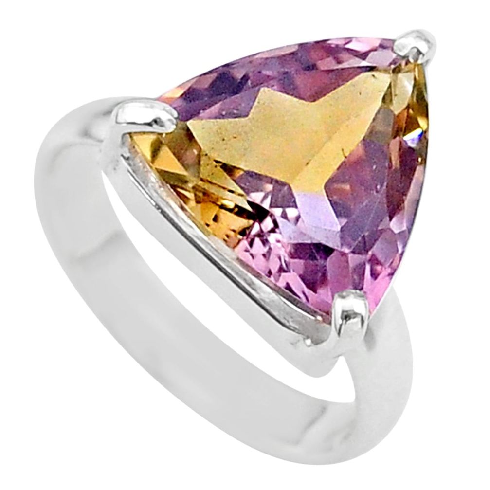 7.97cts solitaire natural purple ametrine trillion silver ring size 7 t24255