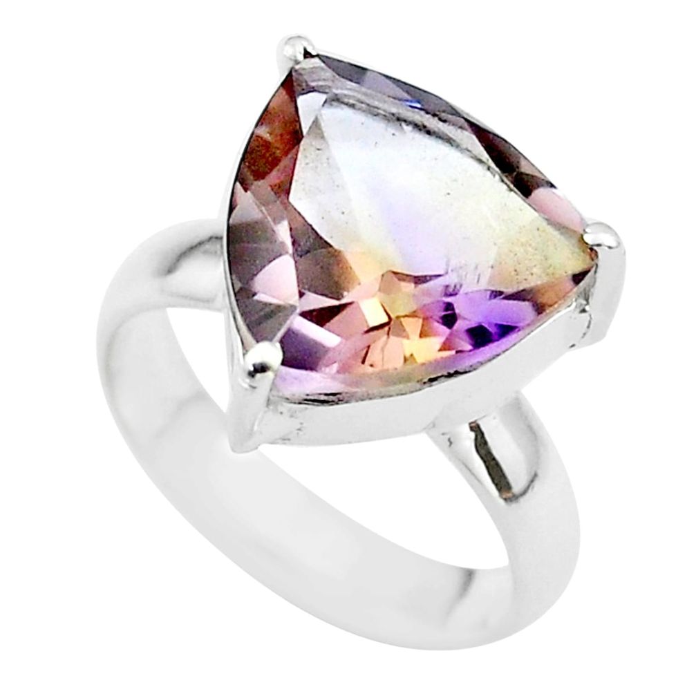 6.38cts solitaire natural purple ametrine trillion silver ring size 5.5 t50224